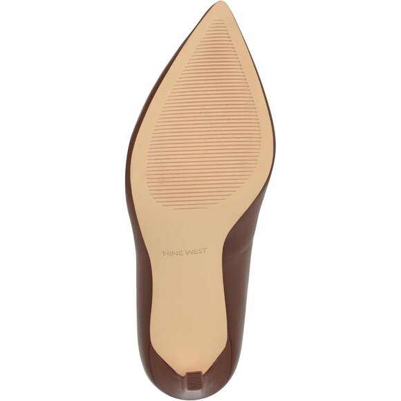 Nine West Women's Medium Brown Leather Closed Pointed Toe Stiletto Heel Pump - Picture 4 of 6